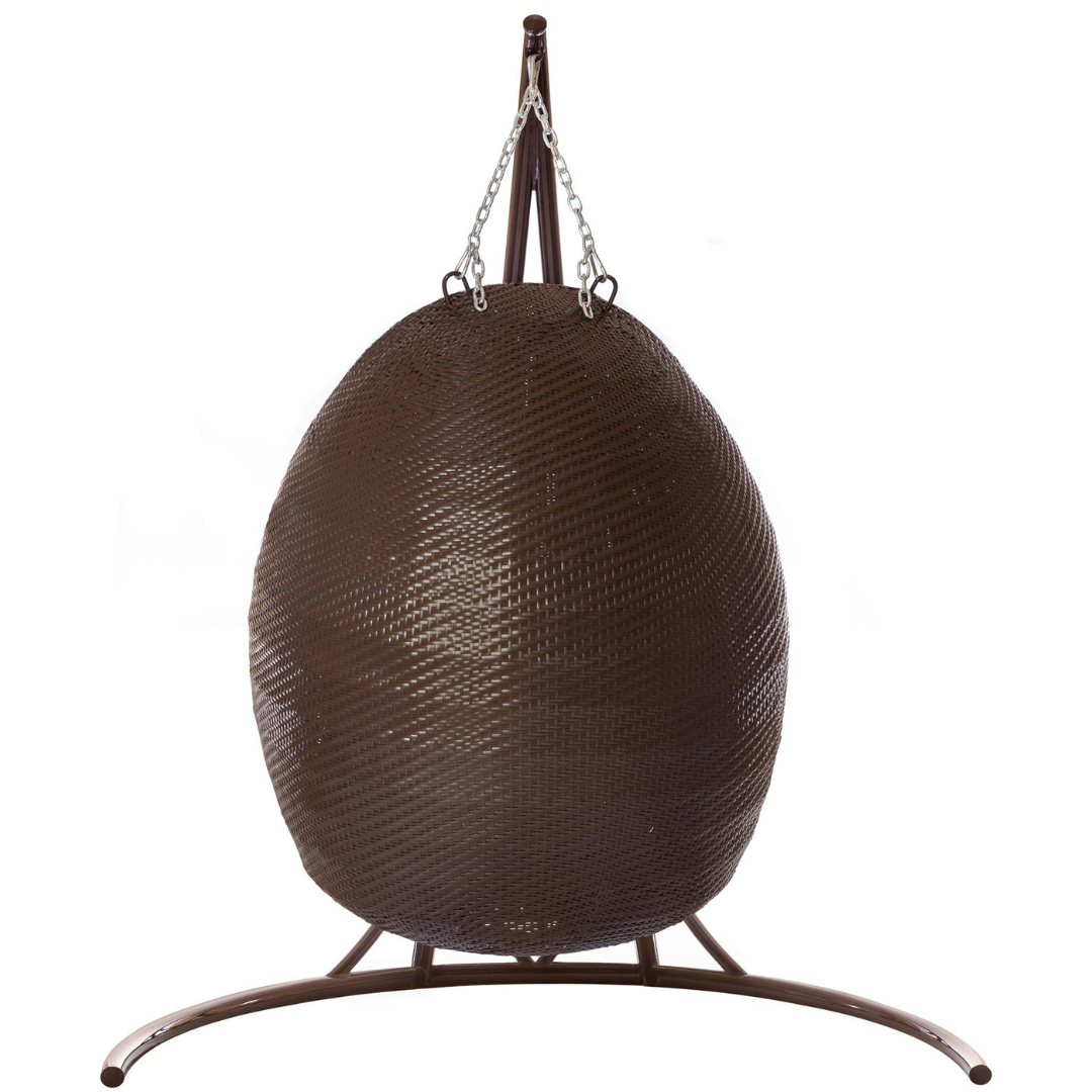 Luxusní závěsné křeslo se stojanem FIDJI Terico — velké houpací křeslo ve tvaru vajíčka. Hnědé